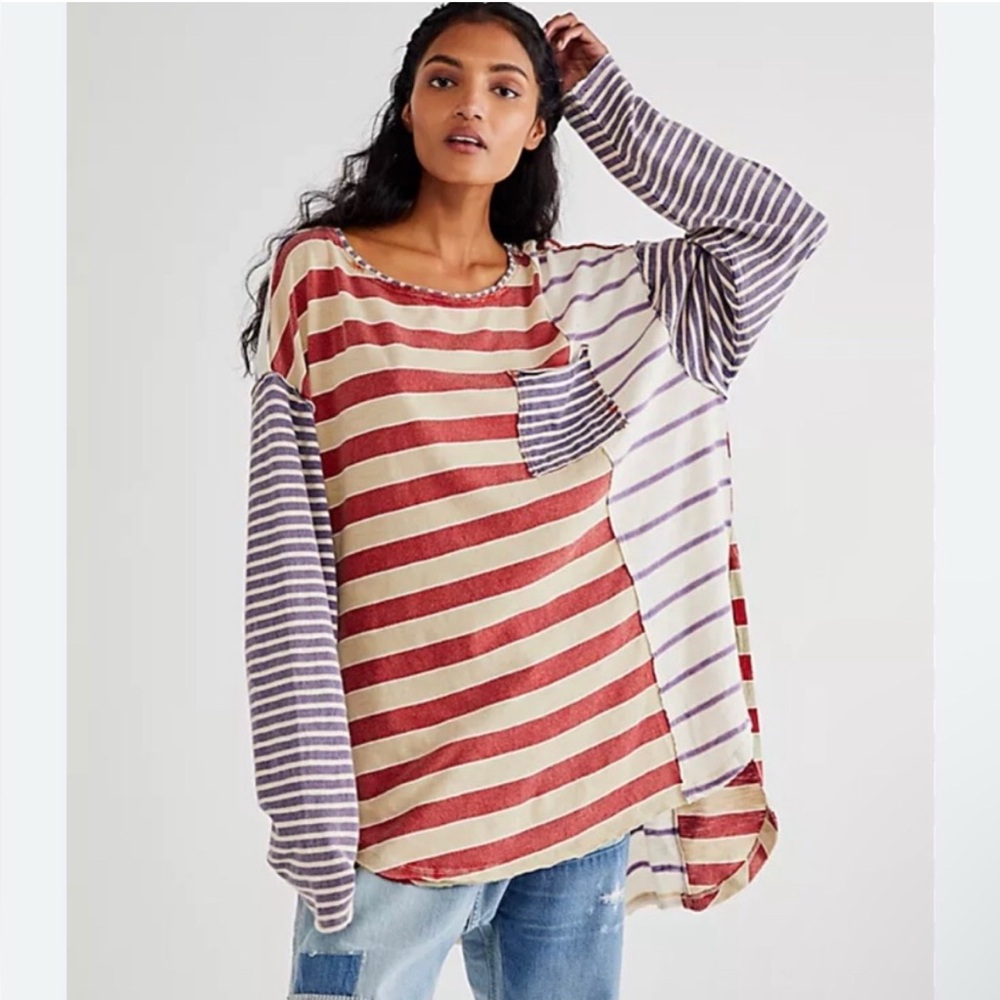 Free People mixed stripe jersey top